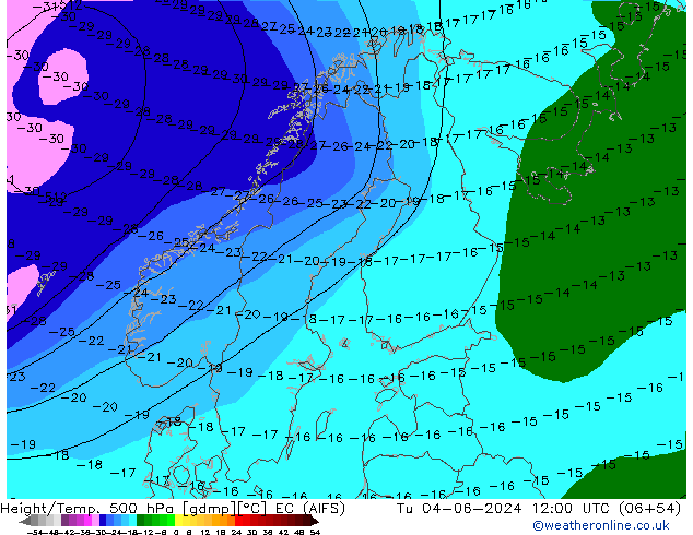 Yükseklik/Sıc. 500 hPa EC (AIFS) Sa 04.06.2024 12 UTC