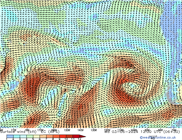 Rüzgar 10 m (bft) EC (AIFS) Pzt 03.06.2024 12 UTC
