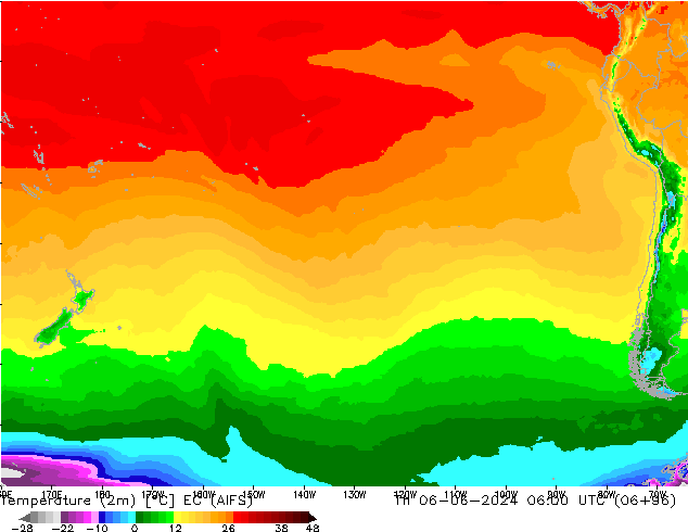 Temperature (2m) EC (AIFS) Čt 06.06.2024 06 UTC