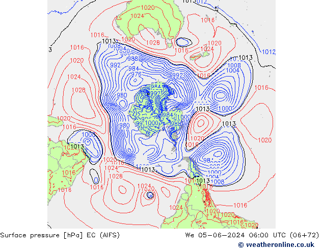 Surface pressure EC (AIFS) We 05.06.2024 06 UTC