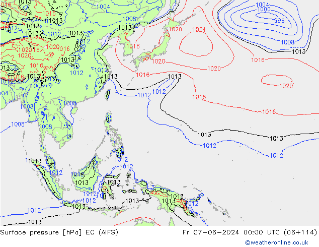 Pressione al suolo EC (AIFS) ven 07.06.2024 00 UTC