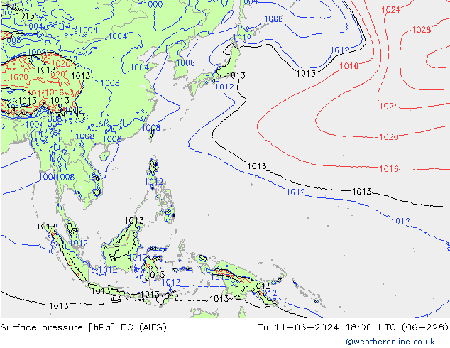 приземное давление EC (AIFS) вт 11.06.2024 18 UTC