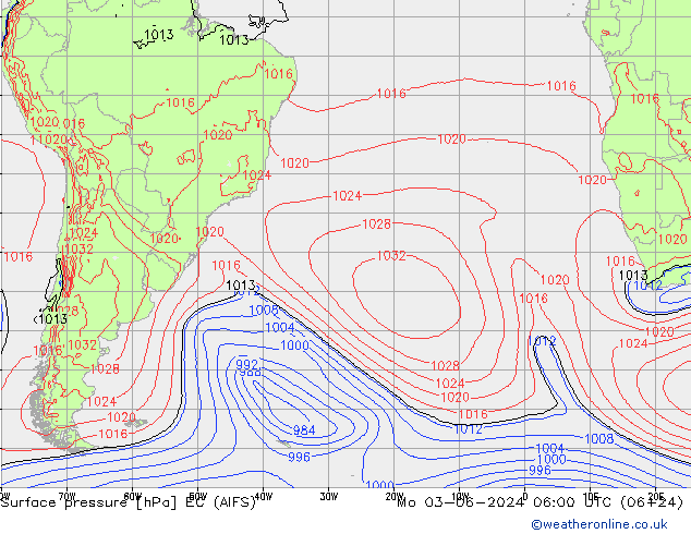 Atmosférický tlak EC (AIFS) Po 03.06.2024 06 UTC