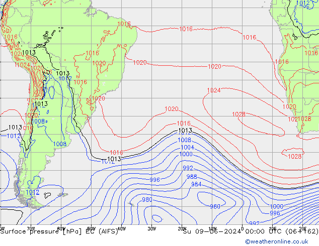 Surface pressure EC (AIFS) Su 09.06.2024 00 UTC