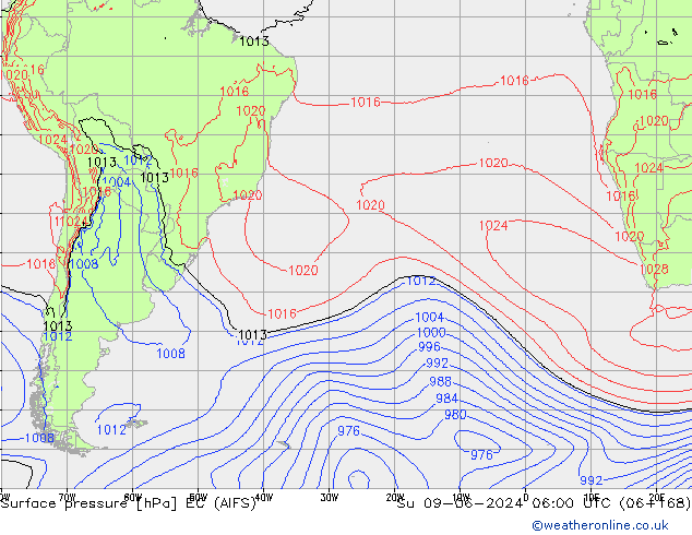 Surface pressure EC (AIFS) Su 09.06.2024 06 UTC