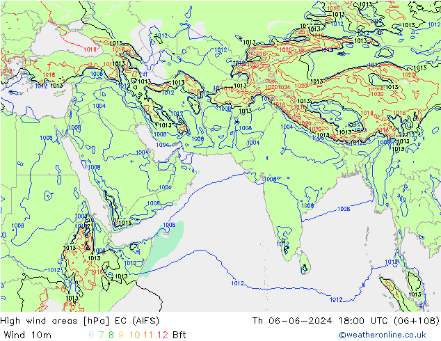 High wind areas EC (AIFS) Th 06.06.2024 18 UTC