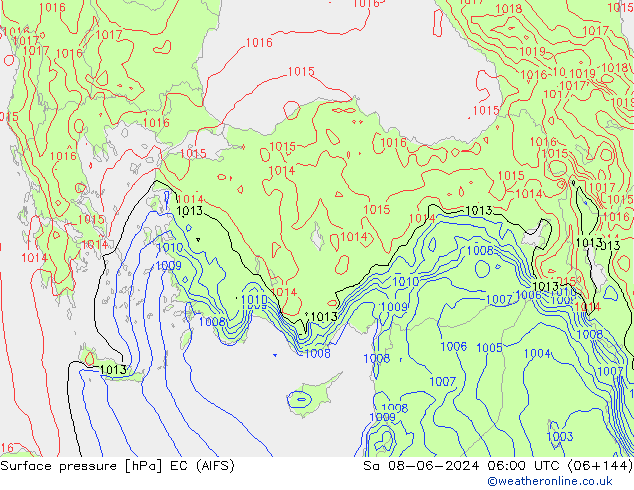 ciśnienie EC (AIFS) so. 08.06.2024 06 UTC