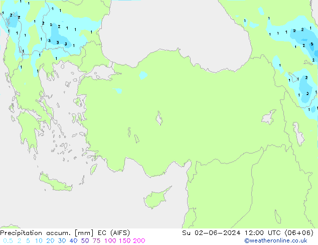 Precipitation accum. EC (AIFS) Su 02.06.2024 12 UTC