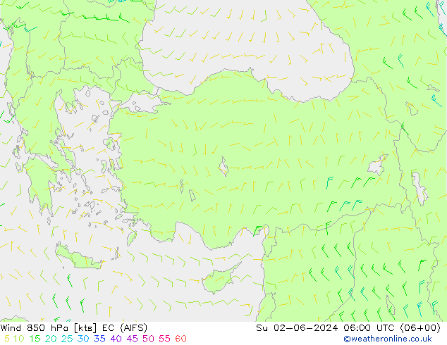 Vent 850 hPa EC (AIFS) dim 02.06.2024 06 UTC