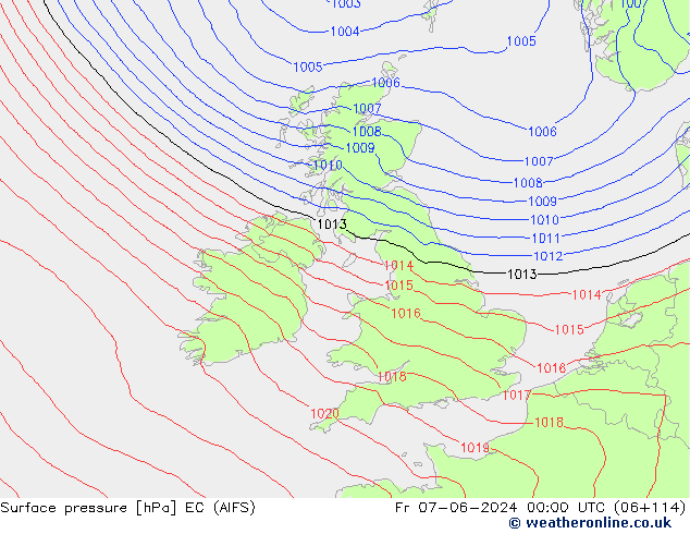 Surface pressure EC (AIFS) Fr 07.06.2024 00 UTC