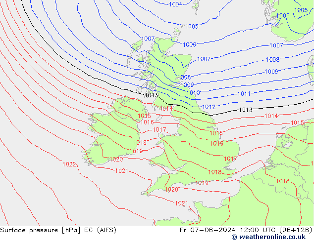 Surface pressure EC (AIFS) Fr 07.06.2024 12 UTC