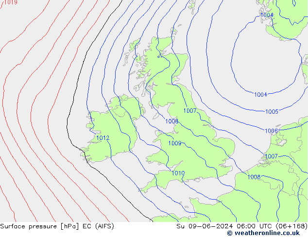 Surface pressure EC (AIFS) Su 09.06.2024 06 UTC