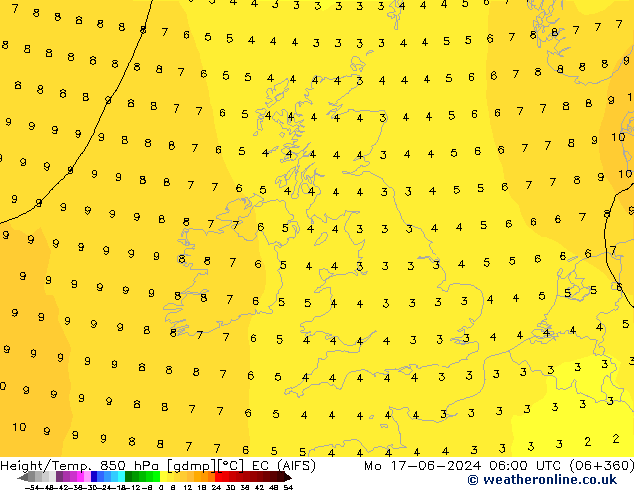 Height/Temp. 850 hPa EC (AIFS) pon. 17.06.2024 06 UTC