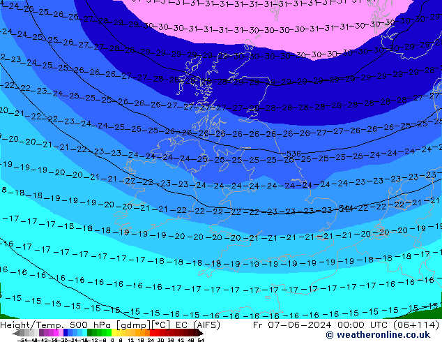 Geop./Temp. 500 hPa EC (AIFS) vie 07.06.2024 00 UTC