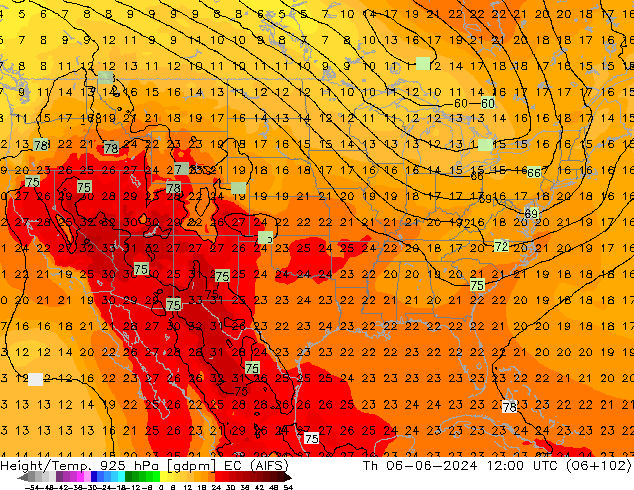 Geop./Temp. 925 hPa EC (AIFS) jue 06.06.2024 12 UTC