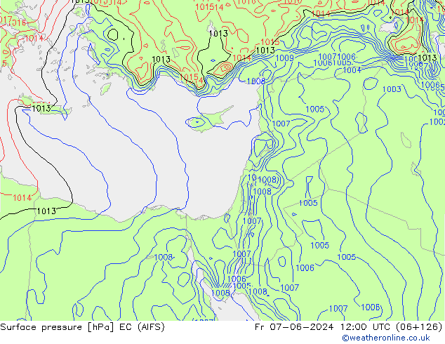 Presión superficial EC (AIFS) vie 07.06.2024 12 UTC