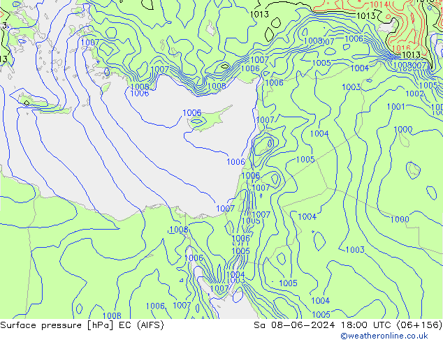 Atmosférický tlak EC (AIFS) So 08.06.2024 18 UTC