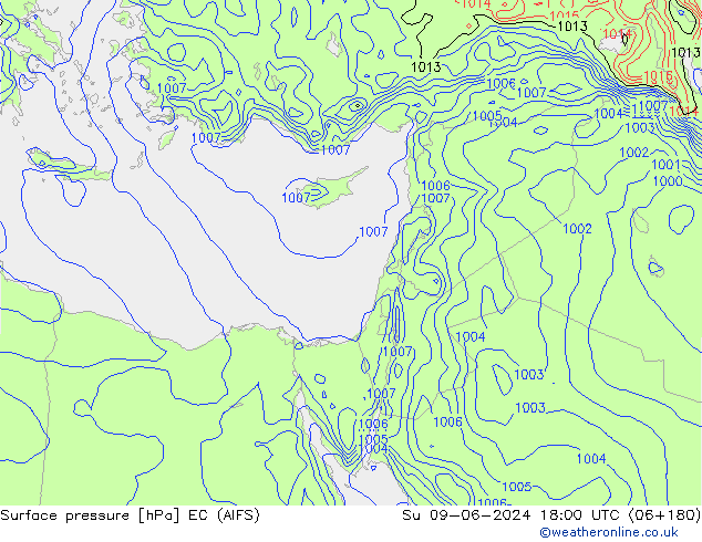 Atmosférický tlak EC (AIFS) Ne 09.06.2024 18 UTC