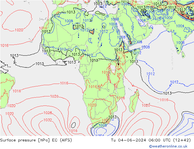 Atmosférický tlak EC (AIFS) Út 04.06.2024 06 UTC