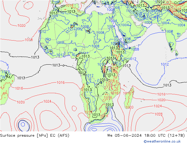 Pressione al suolo EC (AIFS) mer 05.06.2024 18 UTC