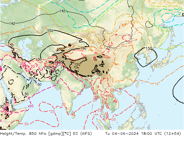 Height/Temp. 850 hPa EC (AIFS) Út 04.06.2024 18 UTC