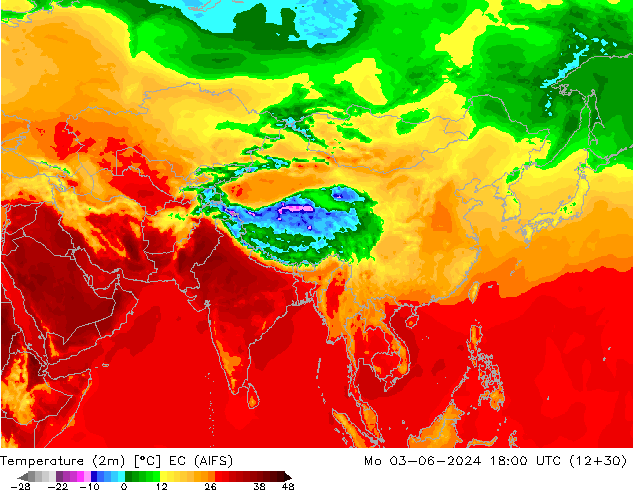 Temperature (2m) EC (AIFS) Mo 03.06.2024 18 UTC