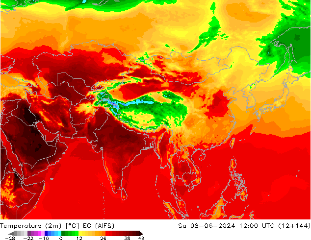 Temperature (2m) EC (AIFS) So 08.06.2024 12 UTC