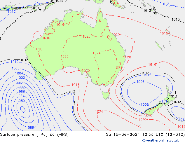 Surface pressure EC (AIFS) Sa 15.06.2024 12 UTC