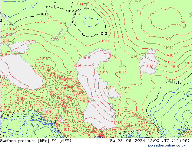 Atmosférický tlak EC (AIFS) Ne 02.06.2024 18 UTC