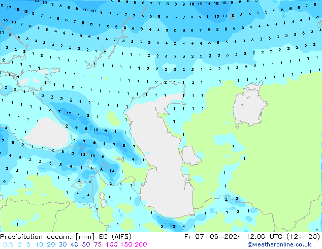 Precipitation accum. EC (AIFS) Fr 07.06.2024 12 UTC