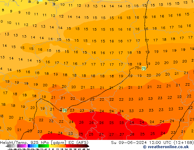 Hoogte/Temp. 925 hPa EC (AIFS) zo 09.06.2024 12 UTC