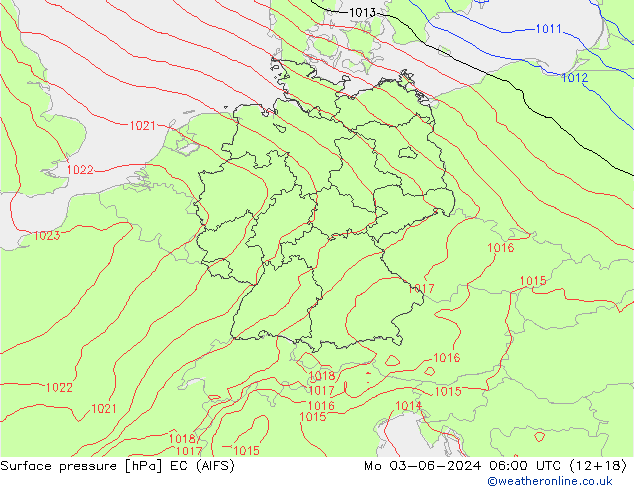 Surface pressure EC (AIFS) Mo 03.06.2024 06 UTC