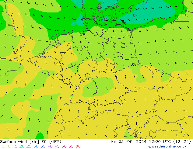 Surface wind EC (AIFS) Mo 03.06.2024 12 UTC