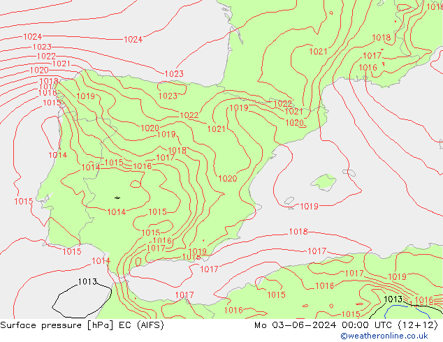 Presión superficial EC (AIFS) lun 03.06.2024 00 UTC