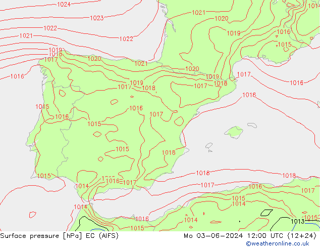 Surface pressure EC (AIFS) Mo 03.06.2024 12 UTC