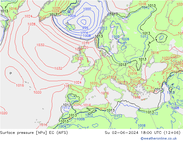 Luchtdruk (Grond) EC (AIFS) zo 02.06.2024 18 UTC