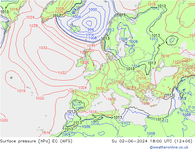 Presión superficial EC (AIFS) dom 02.06.2024 18 UTC