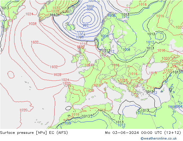 Pressione al suolo EC (AIFS) lun 03.06.2024 00 UTC