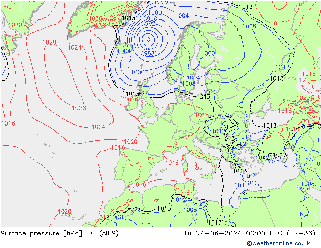 Presión superficial EC (AIFS) mar 04.06.2024 00 UTC