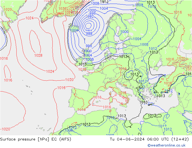 Surface pressure EC (AIFS) Tu 04.06.2024 06 UTC