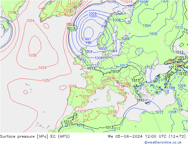 ciśnienie EC (AIFS) śro. 05.06.2024 12 UTC