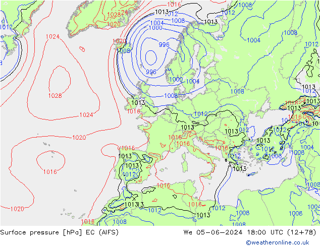 ciśnienie EC (AIFS) śro. 05.06.2024 18 UTC