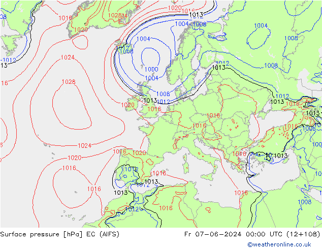 Surface pressure EC (AIFS) Fr 07.06.2024 00 UTC