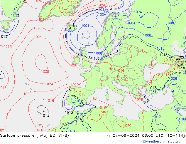 Presión superficial EC (AIFS) vie 07.06.2024 06 UTC