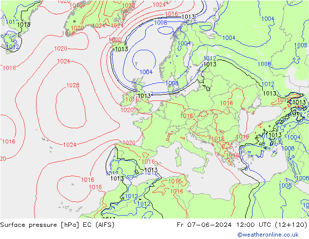 Pressione al suolo EC (AIFS) ven 07.06.2024 12 UTC