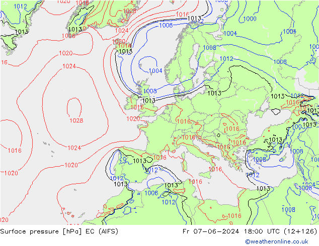Pressione al suolo EC (AIFS) ven 07.06.2024 18 UTC