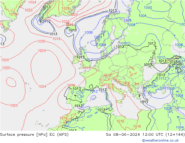 Atmosférický tlak EC (AIFS) So 08.06.2024 12 UTC