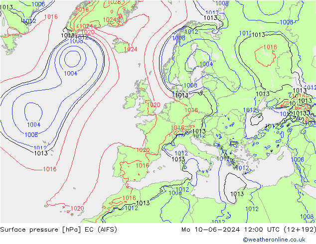 Surface pressure EC (AIFS) Mo 10.06.2024 12 UTC