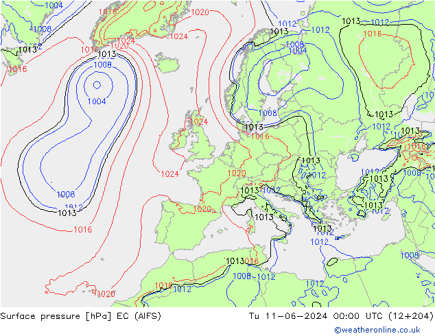 Atmosférický tlak EC (AIFS) Út 11.06.2024 00 UTC