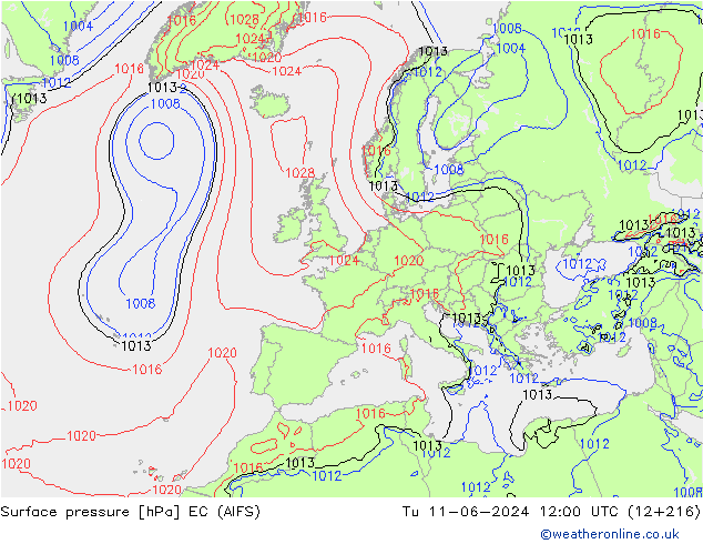 Pressione al suolo EC (AIFS) mar 11.06.2024 12 UTC